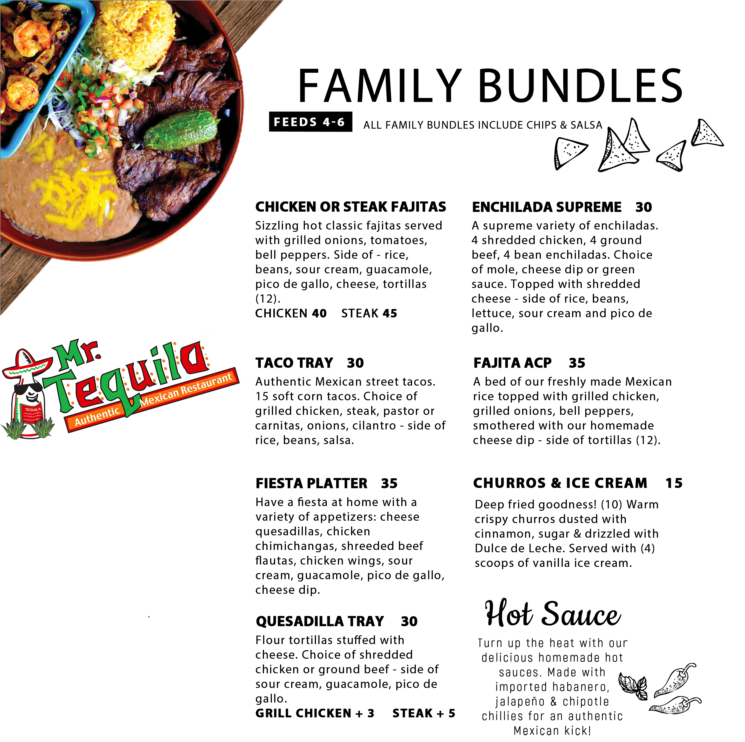 Mr. Tequila Authentic Restaurant Family Bundle Menu