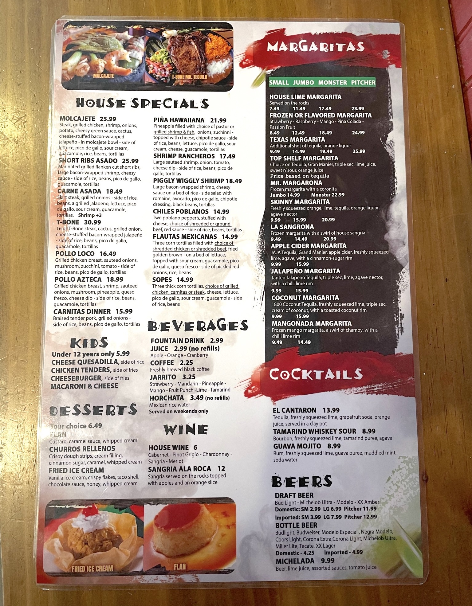 Mr Tequila Mexican Restaurant Dinner and Drink Menu Jan 2023